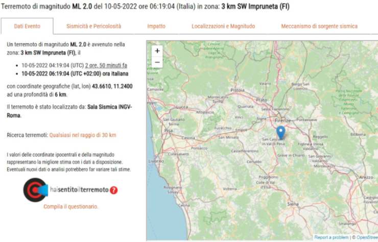 terremoto impruneta