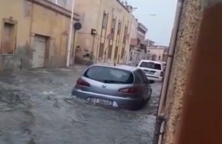 Strada allagata a Cagliari